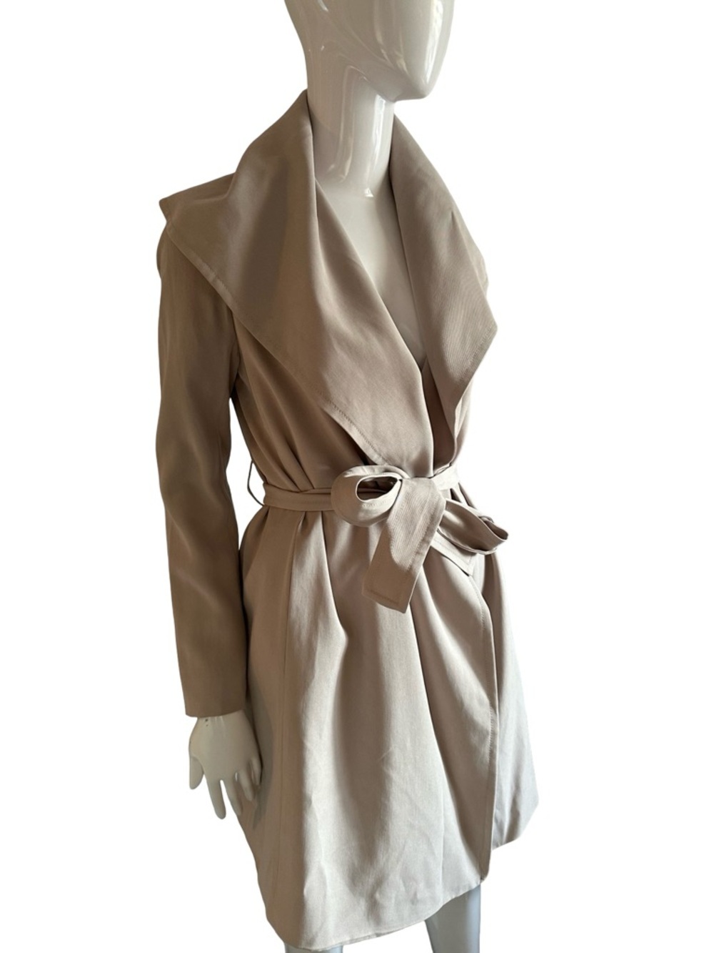 Club Monaco Taupe Shawl Collar Tie Waist Soft Trench Coat XS - Picture 3 of 8